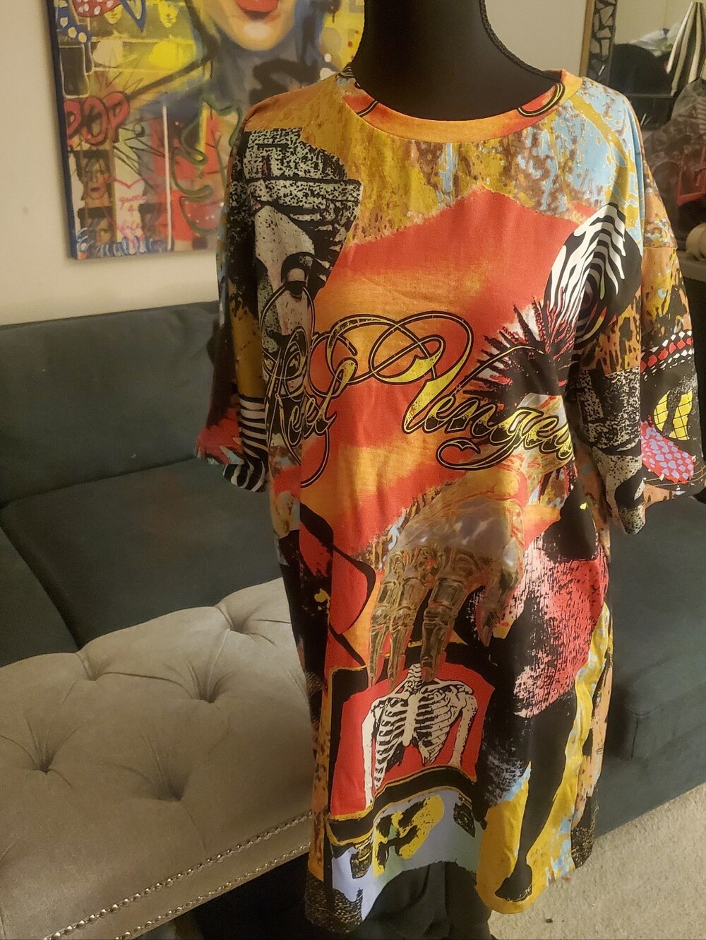 REBEL VENGEANCE Multicolor Graphic T- Shirt - Bright Bold Print UNISEX NWT
